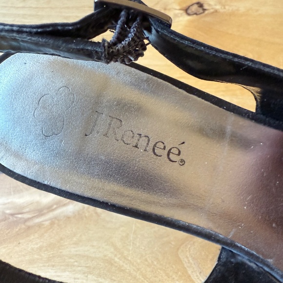 J RENEE BLACK SATIN SLINGBACK HEELS RHINESTONE BUCKLE ELEGANT WEDDING EVENING 11 - Picture 8 of 13